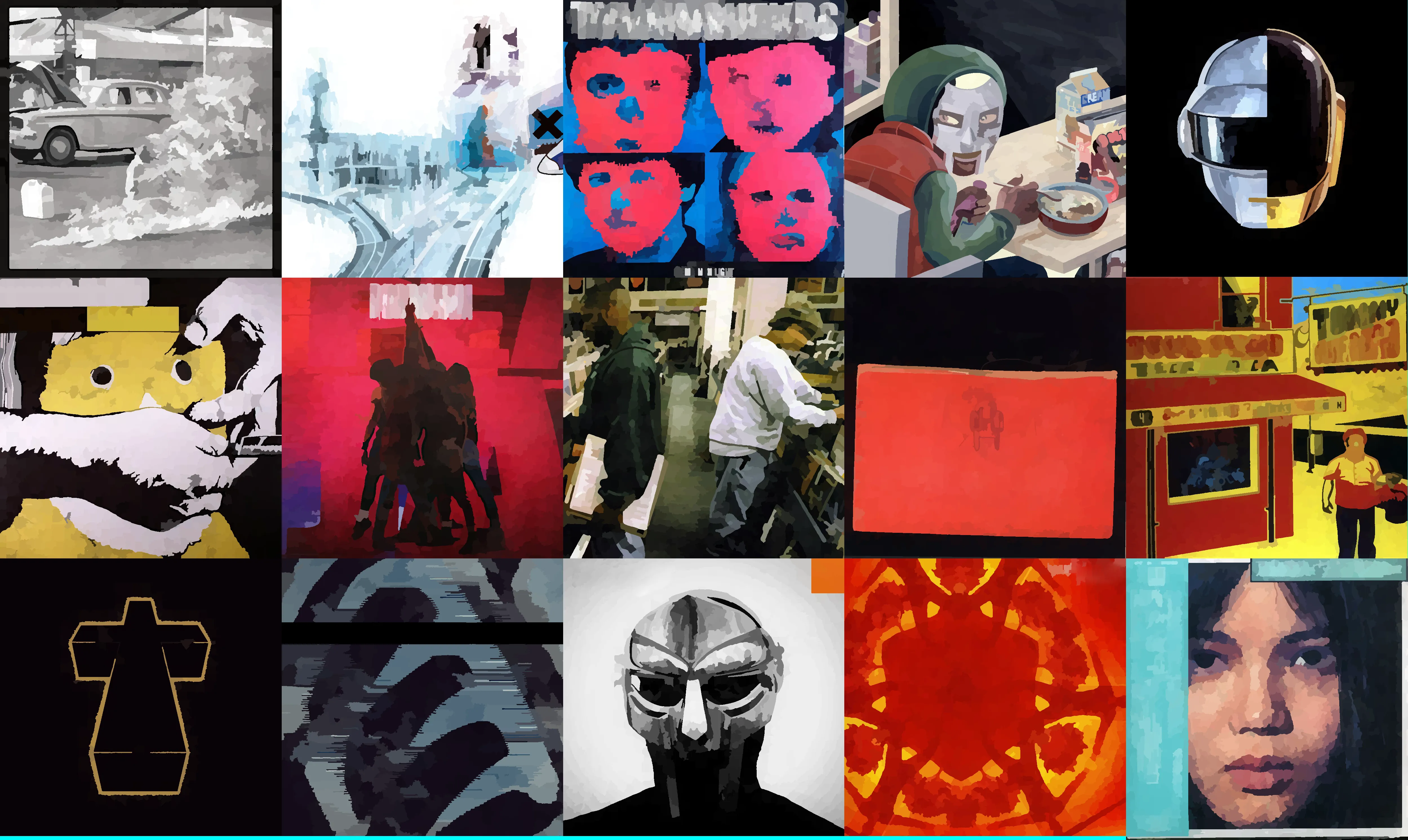 My old desktop wallpaper, featuring a series of images of my favorite albums